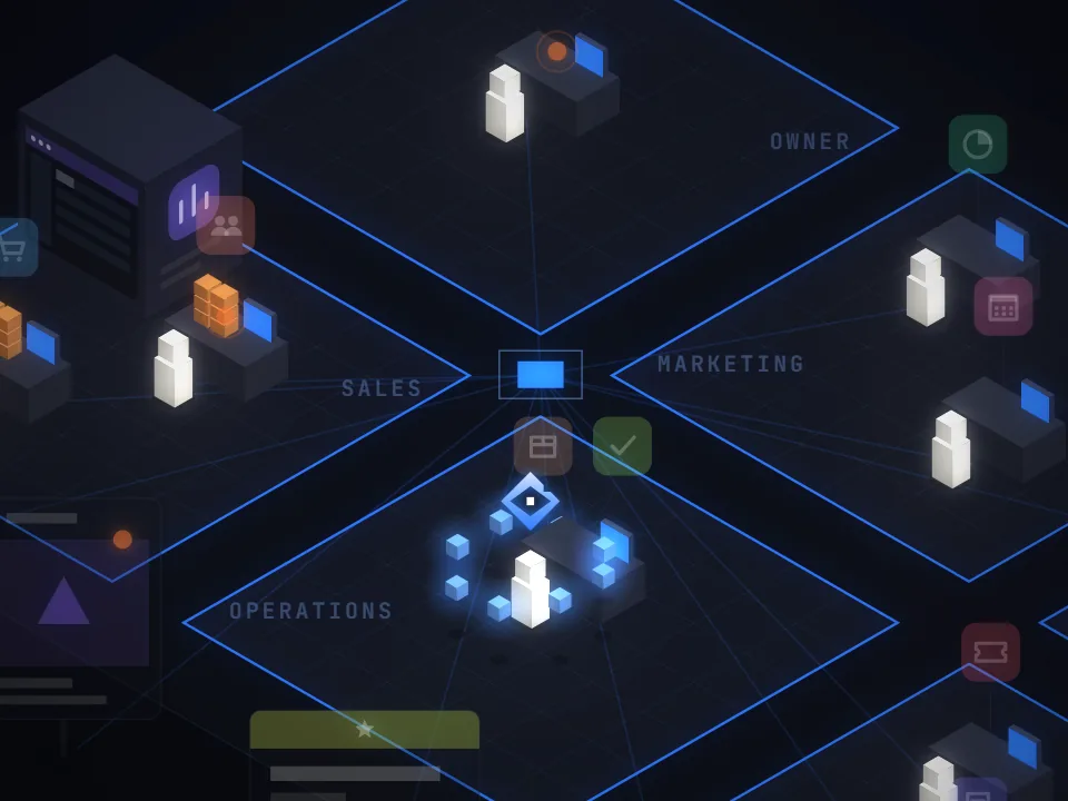 One person with a ring of AI units working alongside them.